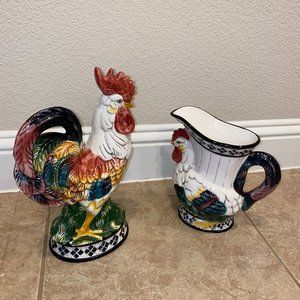 CBK Ltd LLC Ceramic Rooster & Rooster Pitcher